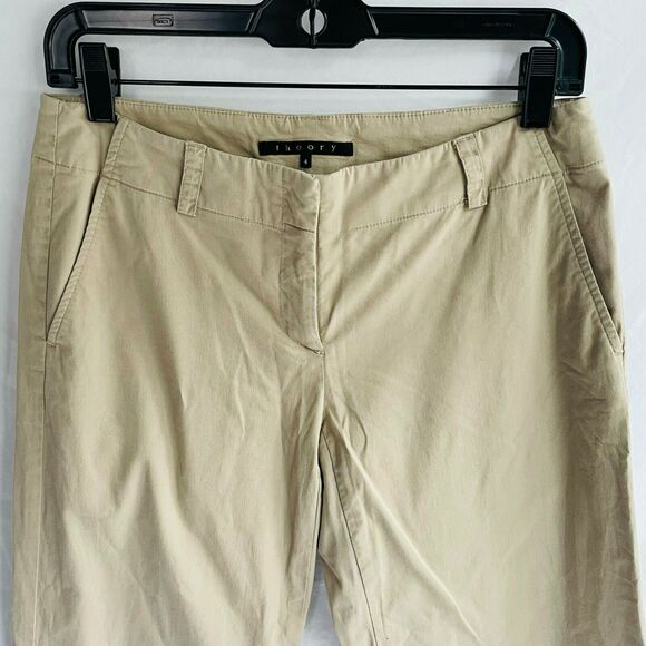 Theory Wide Leg Pants Khaki Mid Rise Stretch Lightweight Neutral Office Size 4 - Picture 3 of 10